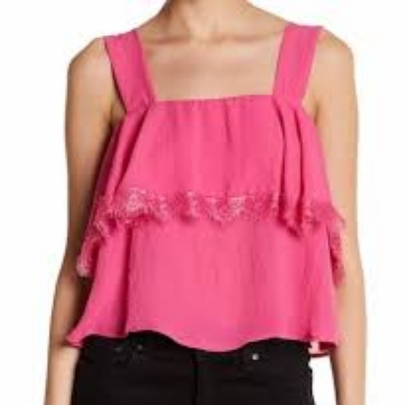 CAD Pink Popover Lace Trim Tank Top Flowy Rasberry - Picture 1 of 2